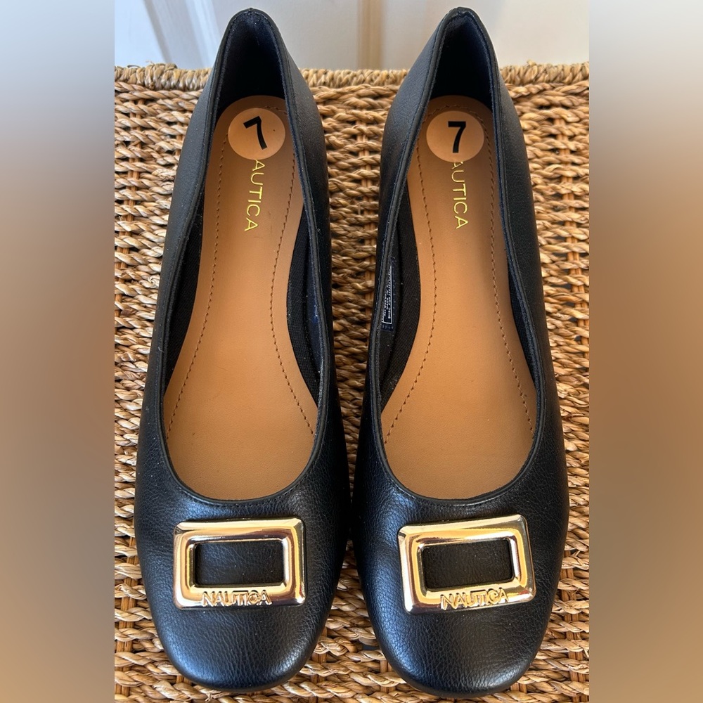 Nautica Halsell Ballet Flats Slip On‎ Black & Gold Size 7